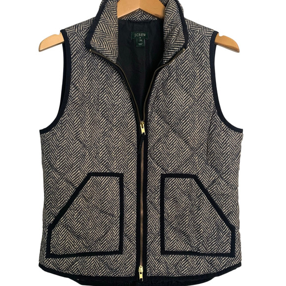 J.Crew Vest Women's X-Small Goose Down Herringbone Full Zip Dark Academia - Picture 1 of 7